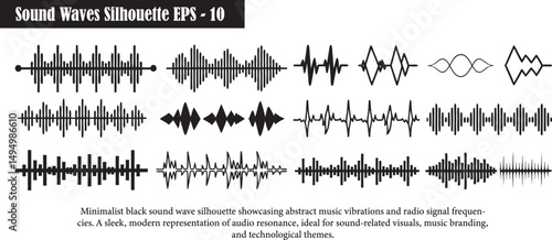 Sound Wave Vector Set Minimalist Black Audio Waves Abstract Music Frequency Signal Silhouette Radio Pulse Vibration Line Design