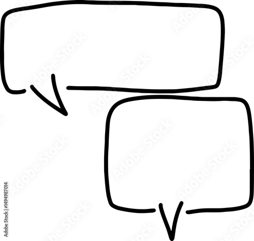two rectangular dialogue speech bubbles drawn with thick black curved lines, scribbles, hand drawn
