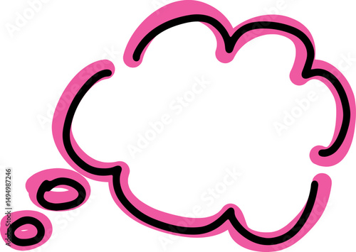 one comic thought cloud drawn with black scribbles and crooked contours by hand with bright thick pink outlines