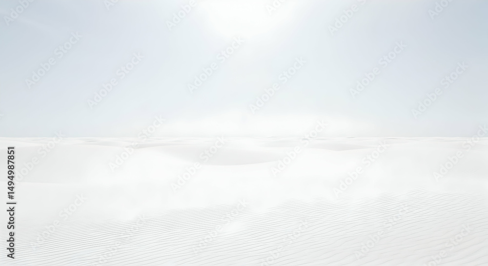 Serene White Sand Dunes Under Bright Sunlight with Clear Horizon Serene White Sand Dunes Under Bright Sunlight with Clear Horizon