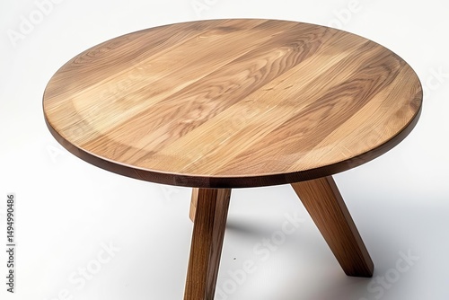 Wallpaper Mural A round wooden table with three legs is centered on a white background, showcasing its construction and natural wood grain. Torontodigital.ca
