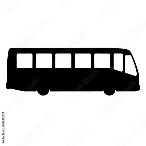 Detailed black silhouette illustration of a passenger bus with rectangular windows