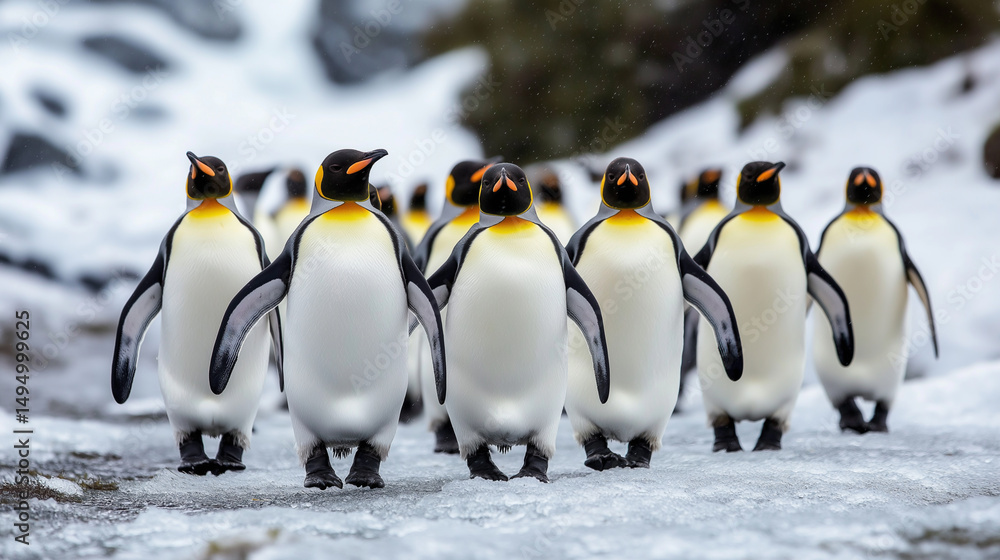 Obraz premium Penguins march on Antarctic ice