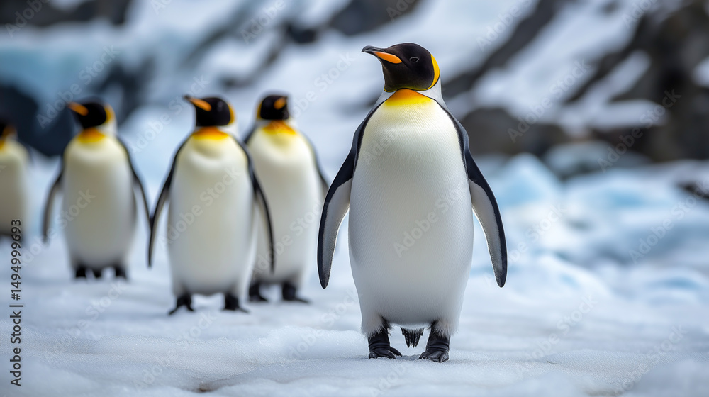 Obraz premium Distinctive emperor penguins standing on the ice