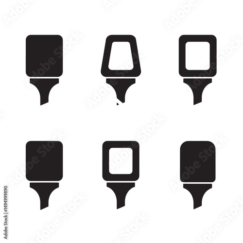 Six simple silhouettes of highlighters featuring varying filled and outlined rectangular shapes