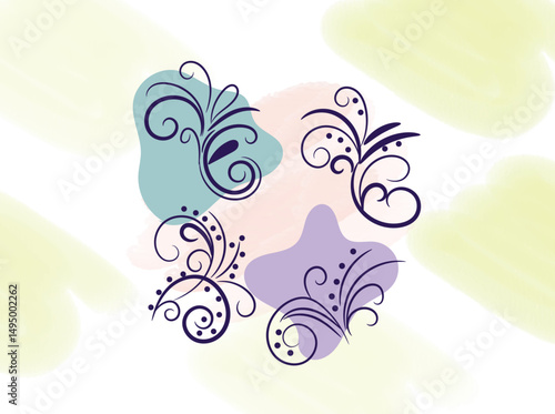 Elegant Floral Swirls Design Elements on Pastel Background