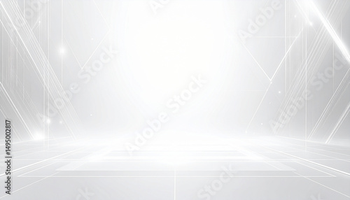 Fototapeta Naklejka Na Ścianę i Meble -  白い光が満ちる近未来のデジタル空間背景