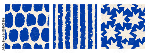 Seamless abstract patterns with hand-drawn stars, stripes, shapes and blobs. ...