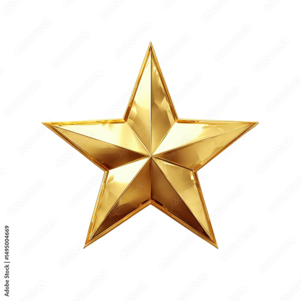 Obraz premium Shiny golden five pointed star award symbol isolated on luxury golden star award achievement success celebration decoration design element 3d render icon metal shape bright on transparent background