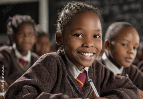 Happy African Children in School Learning Together