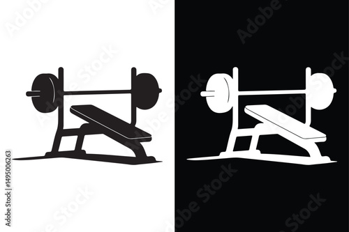 Bench Press Exercise Vector Bold Silhouette on White Background.