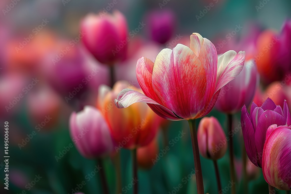 Fototapeta premium Colorful tulips blooming in spring garden