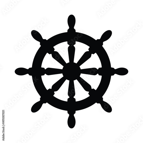 Nautical Ship Wheel Silhouette Icon