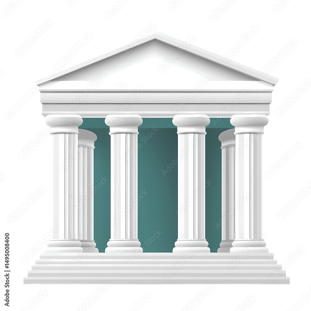 Fototapeta premium Classic White Temple with Columns Isolated on Transparent Background
