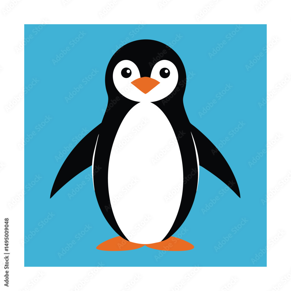 Fototapeta premium A simple cartoon penguin on a teal background suitable for childrens designs and illustrations