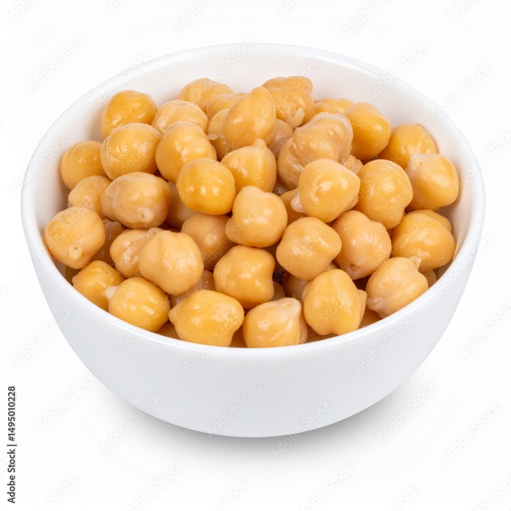 Chickpeas in bowl isolated on white background with full depth of field for vegan protein or Middle Eastern cuisine concept Chickpeas in bowl isolated on white background with full depth of field for vegan protein or Middle Eastern cuisine concept