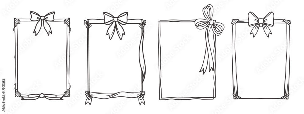 Elegant collection of frames with ribbon bows. Frame set. Template for invitations, posters, banners. Hand drawn sketch illustration. Elegant collection of frames with ribbon bows. Frame set. Template for invitations, posters, banners. Hand drawn sketch illustration.
