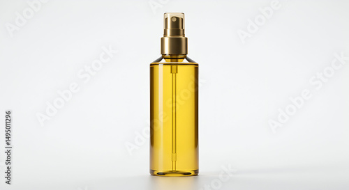 Wallpaper Mural Empty amber glass spray bottle with gold cap on a plain white background. Product mockup for cosmetic or hair care, showcasing elegant design, and ready for use in advertising or packaging design. Torontodigital.ca