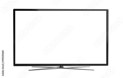 Realistic TV screen. Realistic illustration of black TV with stand and blank transparent isolated. Front shot of plasma tv screen. 