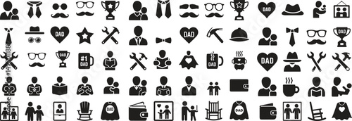 silhouette father's day elements icons set. dad, family, celebration, gift vector illustration