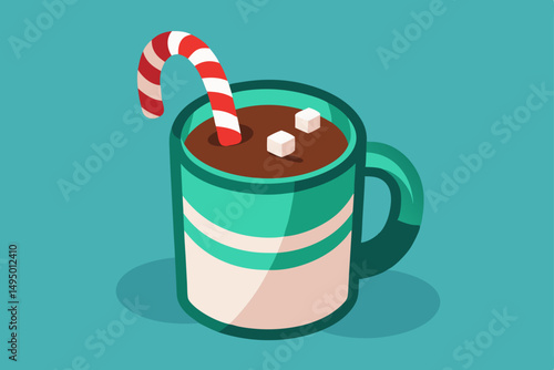hot chocolate mug with candy cane vector illustration