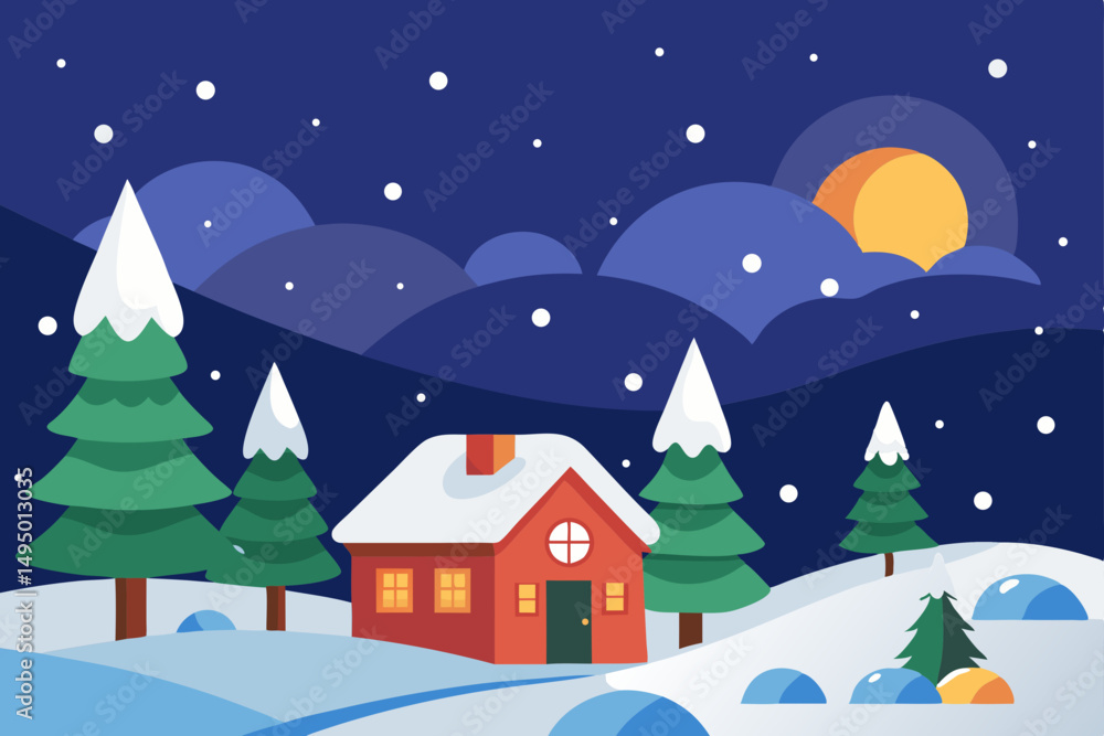 Fototapeta premium magical snowfall on christmas eve vector illustration
