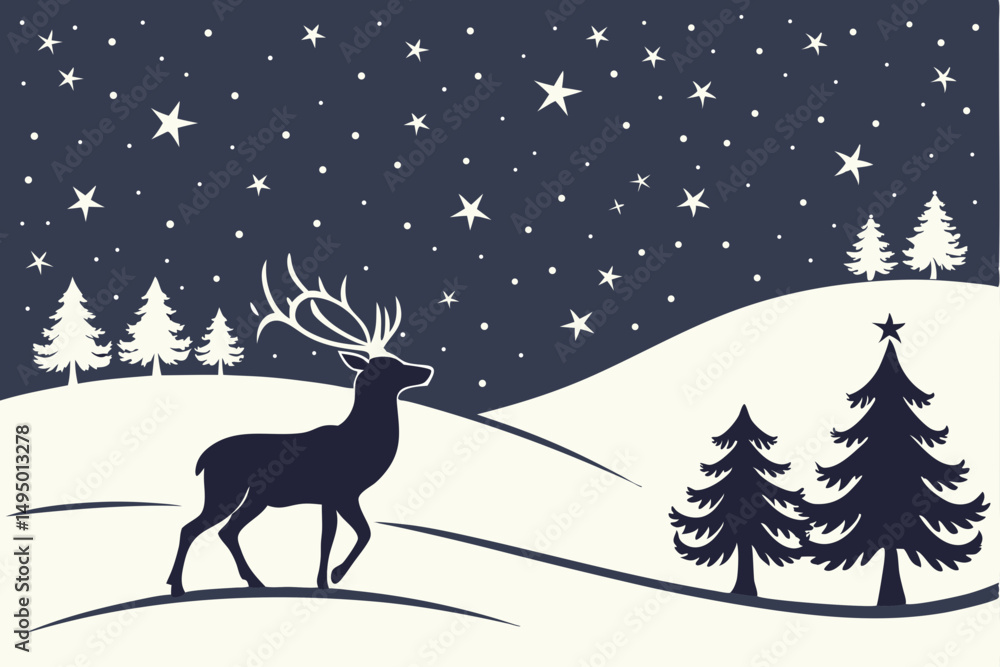 Twinkling Stars and Reindeer Silhouette Vector Illustration Twinkling Stars and Reindeer Silhouette Vector Illustration