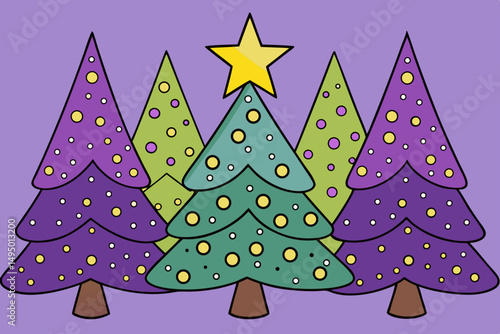 vector silhouette of christmas trees with starry sky vector illustration