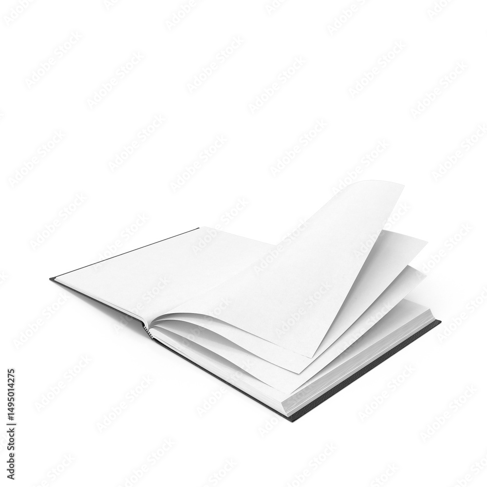 Open Blank Book with Black Cover Isolated on White Background Open Blank Book with Black Cover Isolated on White Background