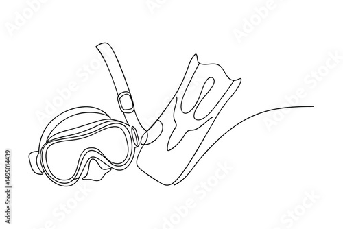 Continuous one-line drawing summer diving gear