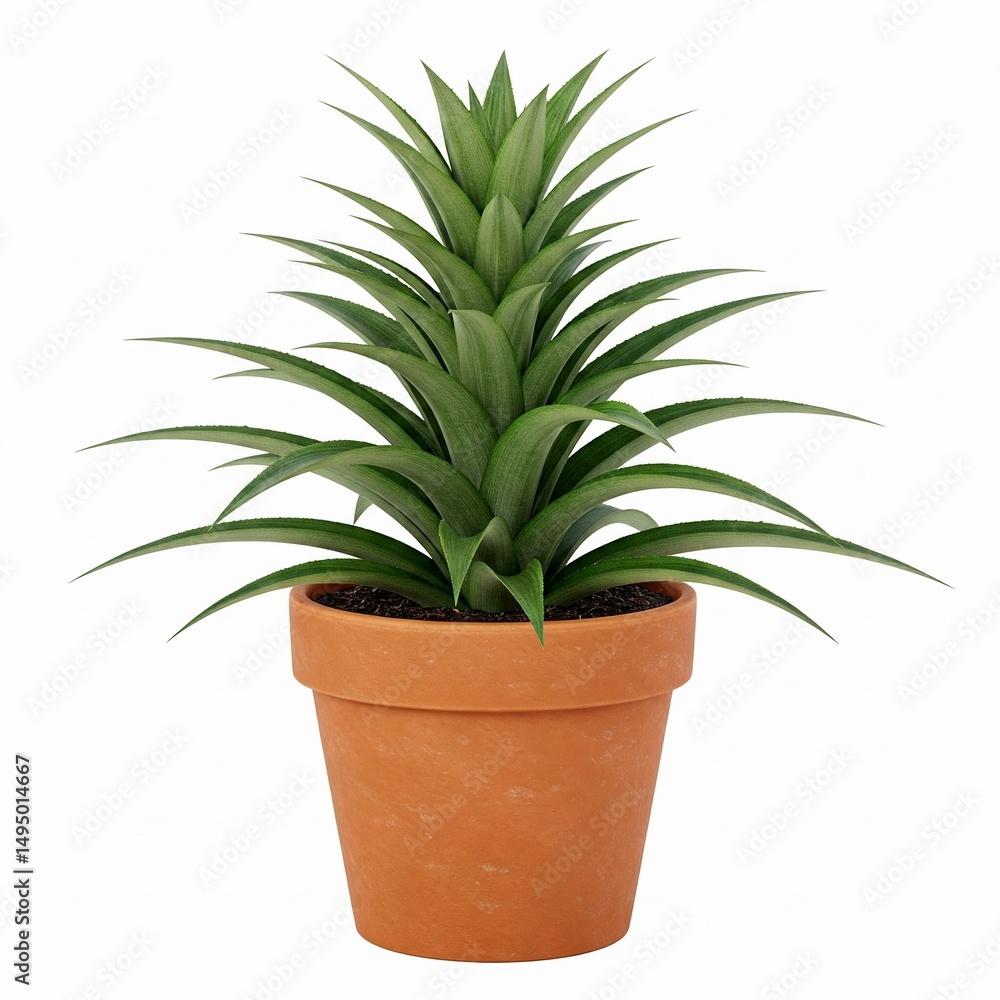 Obraz premium Potted Pineapple Plant or Ornamental Bromeliad Isolated