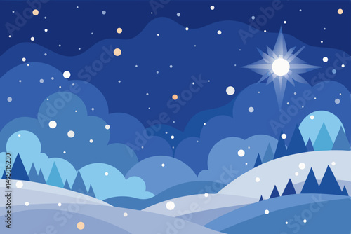 magical snowfall with sparkling lights vector illustration