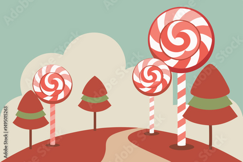 candy cane lane with lollipop trees vector art