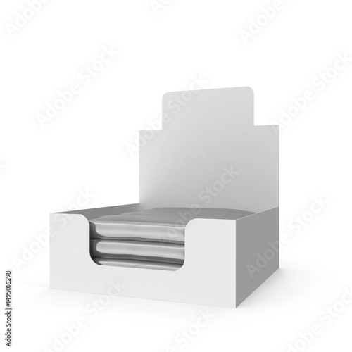 White Display Box with Sealed Sachets Isolated on White Background