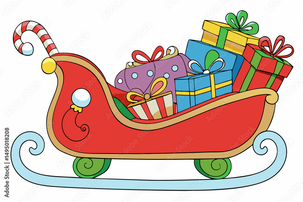 Naklejka premium Sleigh Filled with Gifts and Candy Canes Vector Illustration