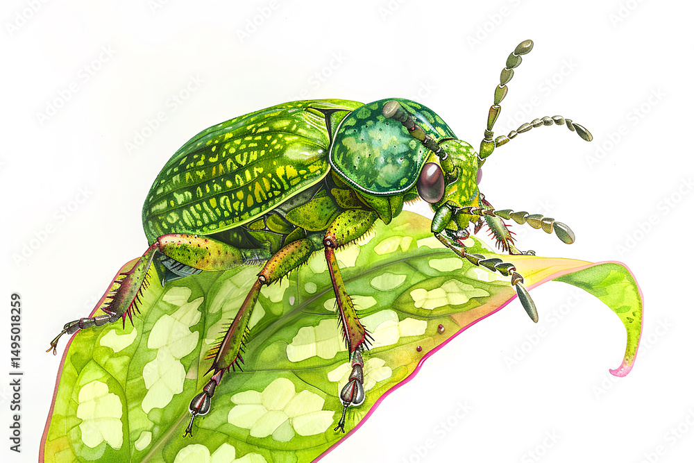 Naklejka premium 昆虫と食虫植物のウズボカズラ（水彩画）