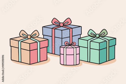 minimal gift boxes with pastel wrapping vector illustration