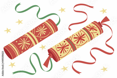 vector christmas crackers and festive streamers illustration