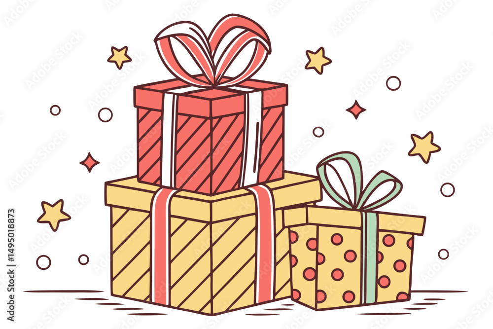 Obraz premium stack of wrapped christmas gifts with ribbons vector illustration