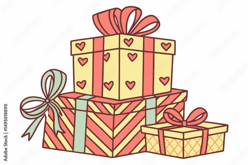 Obraz premium stack of wrapped christmas gifts flat vector illustration