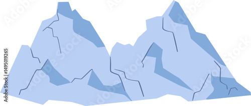 Stylized light blue mountain range, concept of climbing and adventure.