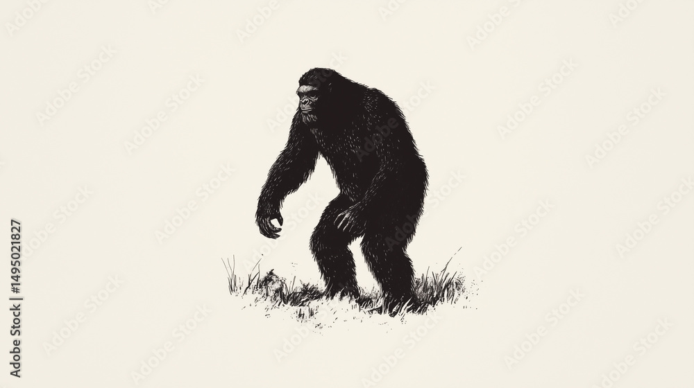 Fototapeta premium Detailed Artistic Illustration of a Bigfoot Cryptid in Natural Habitat