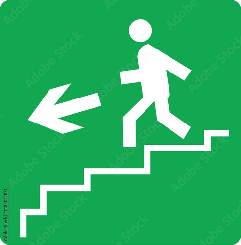 emergency exit stairs sign with left arrow direction on green background