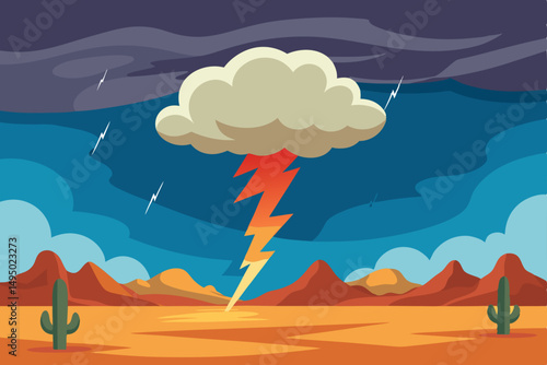 violent thunderstorm rolling over open plain vector illustration