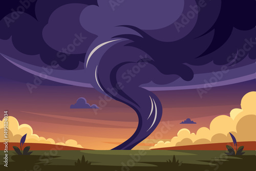 dark sky with swirling tornado clouds over field vector illustration