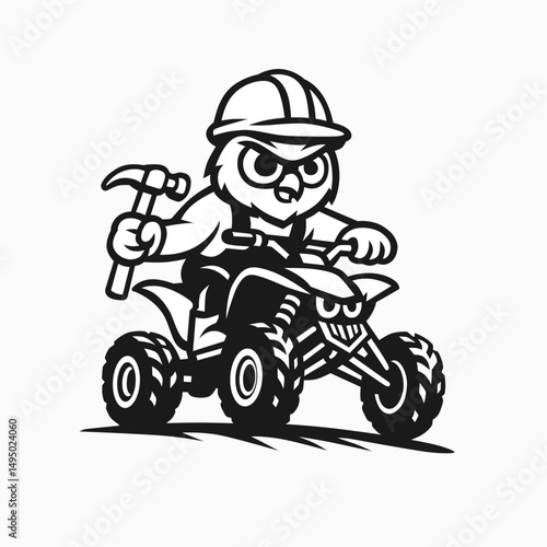 owl atv rider cartoon illustration