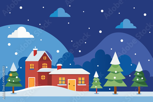 christmas town under heavy vector snowstorm illustration