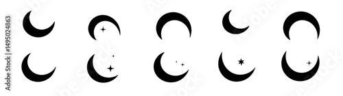 Moon phase symbols and crescent icons are part of this glyph set, available in black