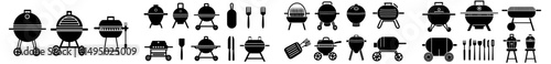 BBQ Gas Grill Clipart Set - Outline and Silhouette, Barbecue