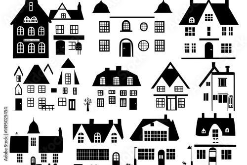 A collection of modern architectural illustrations of European houses is available